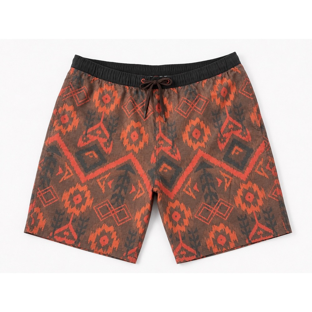 Kavu‎ Mens Large Hybrid Shorts Ikat Geometric Orange Brown Outdoor Hiking Swim